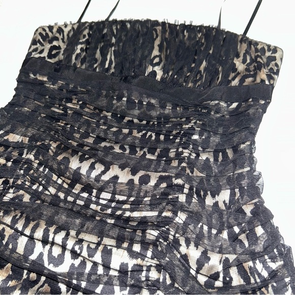 Di Hera Silk Elegant Leopard Print Spaghetti Strap Ruched Bodycon Mini Dress 2 - Picture 5 of 11